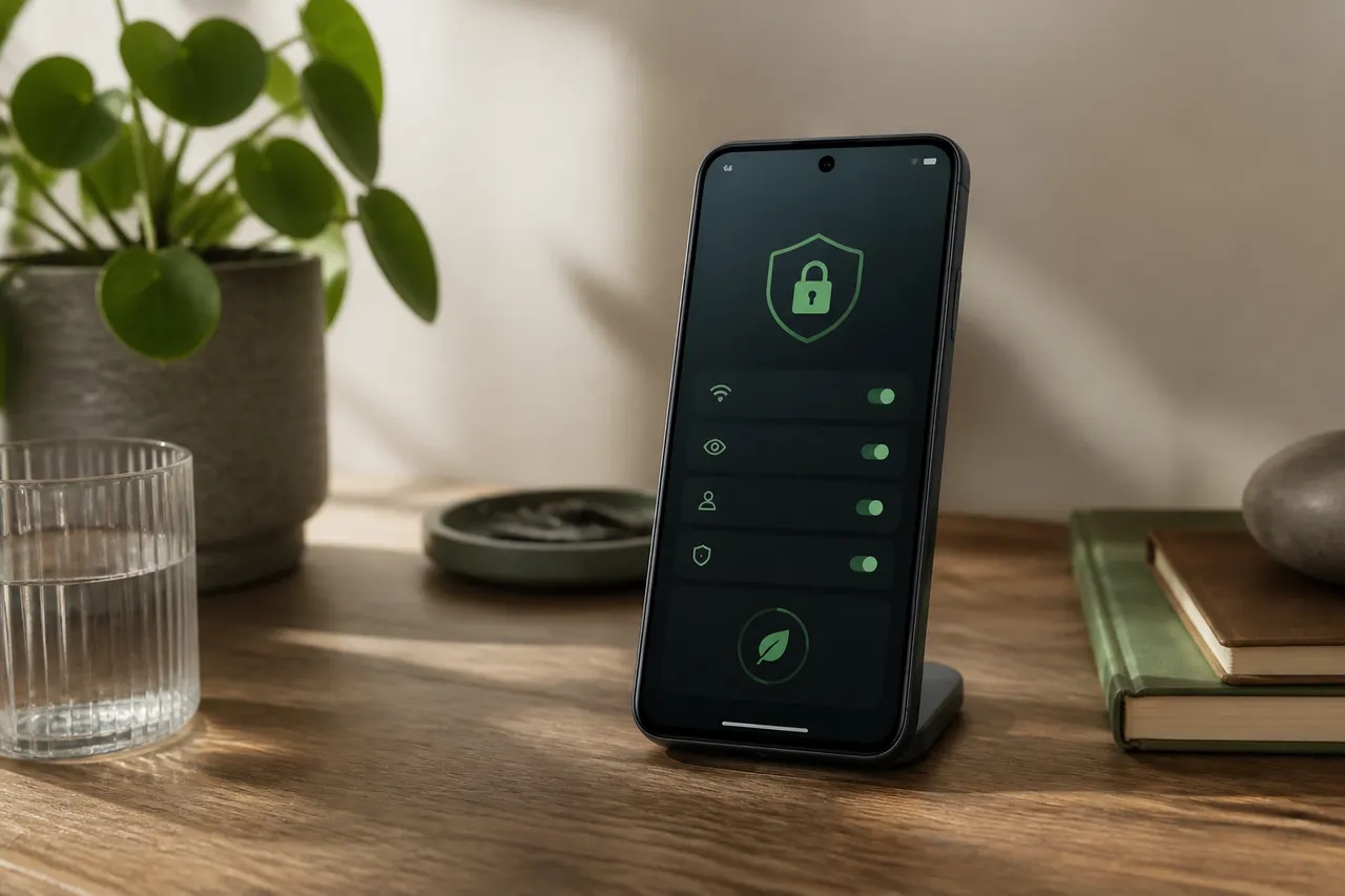 Modernes Smartphone mit datenschutzorientierter Oberfläche